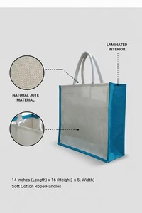 Sac fourre-tout en jute laminé uni de 12 litres avec poignée en corde et fermeture éclair pour les courses et les achats quotidiens - Product Image 2