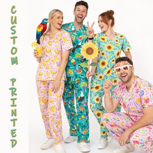 カスタムバレンタインプリント医療スクラブセット ストレッチ通気性ユニセックス医師ペットVネック病院100％コットン スクラブトップス - Product Image 3