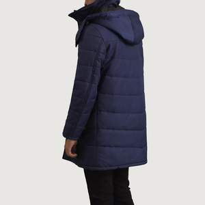 Chaqueta Acolchada con Capucha Azul Marino para Hombre, Abrigo Largo Cortavientos de Invierno con Cierre de Cremallera, Estilo Casual - Product Image 2