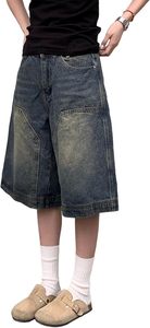 Shorts en jean taille mi-haute amples pour femme, style Y2K, jorts en denim à jambe large, jeans d'été gothiques, décontractés, streetwear rétro - Product Image 2