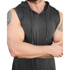 Sudadera con capucha básica de algodón mezclado para hombre, sudadera sin mangas transpirable con patrón sólido para entrenamiento y fitness. - Product Image 5