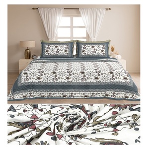 Parure de lit indienne personnalisable en coton 100% imprimé à la main Manthan, motif floral, 300 fils, résistante à la décoloration, toutes saisons, 40 fils au pouce carré - Product Image 1