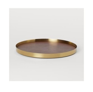 Luxury Round Brass Rim Serving <b>Tray</b> Decorative Platter Minimalist <b>Gold</b> Metal Circular <b>Tray</b> for Coffee Table Low-profile serving - Product Image 1