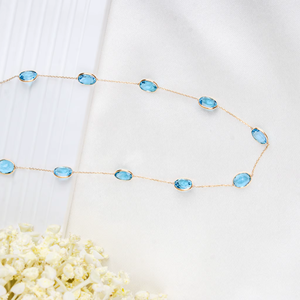 Achetez un collier en topaze bleue naturelle, or jaune 18 carats massif, bijoux faits à la main pour femmes, design géométrique, cadeau de mariage - Product Image 6