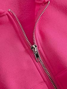 Fashion Blank Regular Zipper-Up Anti-Wrinkle Beaded Hoodie Sweatshirt Custom Plus Size Fleece <b>Drop</b> Shoulder Women's Hoodie - Product Image 5