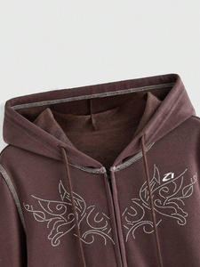 Sweat-shirts à capuche vintage en molleton de coton marron pour hommes, fermeture éclair intégrale, détails de couture minimalistes, vêtements streetwear, programme de personnalisation - Product Image 2