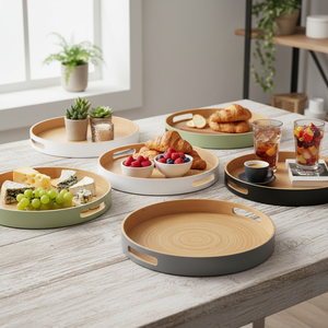 Bandeja de Servir de Bambú Hilado con Logotipo Personalizado, Bandeja Ecológica de Bambú Hilado con Asas para Cocina, Comedor y Servicio de Alimentos - Product Image 3