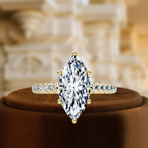 Bague de fiançailles solitaire en or massif 14 carats avec diamant de laboratoire 1,5 carat taille marquise à 6 griffes, pavée, pour mariage, fête ou promesse - Product Image 1