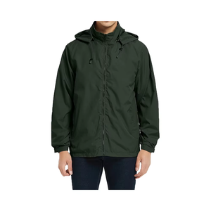 Veste coupe-vent décontractée en toile pour homme, idéale pour les sports d'hiver et les activités de plein air, avec capuche intégrée, doublure polaire, imperméable, respirante et teinte unie sur le devant. - Product Image 1