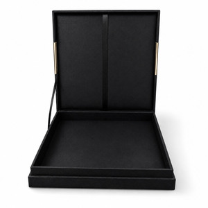 Black Boxed <b>Wedding</b> Invitation | Silk Hinged Lid Box with <b>Ribbon</b> Holder | Wholesale, Made in Thailand - Product Image 2