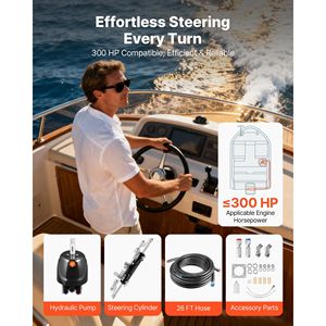 Kit Sistema di Sterzo Idraulico Marino da 300 CV (6.9 MPa/1000 Psi) con Pompa Timone e Cilindro Bloccante a Due Vie - Product Image 2