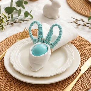 Anillo para servilletas de macramé con forma de conejo, hecho a mano con cuerda de algodón, decoración linda para la mesa de comedor, para decoración de mesa en fiestas de cumpleaños infantiles y decoración de Pascua. - Product Image 5