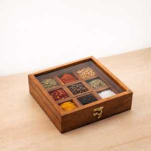 OEM Wooden Spice <b>Box</b> with Lid Masala Dabba Manufacturer Supplier - Product Image 1
