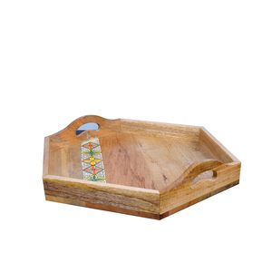 Hexagonal Hand Painted Wooden Serving Tray Luxury Material Available for <b>Hotel</b> <b>Supplies</b> and <b>Restaurant</b> Purpose Eco Friendly - Product Image 5