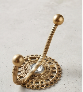 Artisanal Vintage Gold Plated Wall <b>Hook</b> With Ornate Base Self-Adhesive Design Heritage Style Home Accent For Clothing Storage - Product Image 1