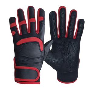 Gants de frappeur de baseball en cuir noir et rouge, antidérapants, respirants, avec paume antidérapante, sangle de poignet réglable en velcro, tailles XL et XXL pour hommes et femmes - Product Image 1