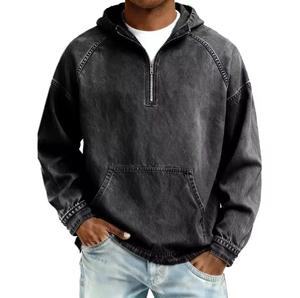Sweat-shirt à capuche zippé pour homme, coupe classique, couleur unie, avec poches, style streetwear, écoresponsable, décontracté, pour l'automne - Product Image 5