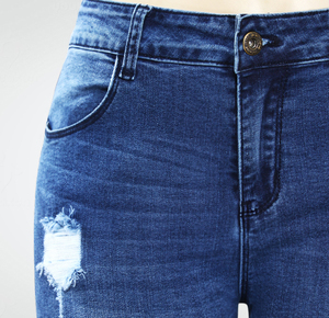 Jean en denim vintage déchiré et délavé pour femme, taille mi-haute, respirant, coupe skinny, style décontracté automne - Product Image 4