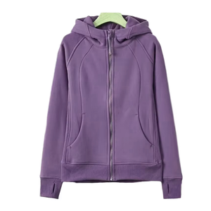 Chaqueta con capucha para mujer, de otoño, para gimnasio, con logo personalizado, color liso, cremallera completa, holgada, para correr al aire libre, diseño estampado antiencogimiento - Product Image 3