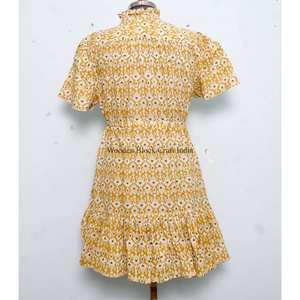 Indian Cotton Long Sleeve A-Line Short Dress Floral Wrap <b>Mini</b> Pattern for Women O-Neck Summer Beach Dress Beginner Friendly - Product Image 5