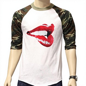 T-shirts formels unisexes pour femmes à col ras du cou côtelé contrastant, manches courtes raglan, motif camouflage, 100 % coton, tactiques, personnalisables pour la chasse - Product Image 1