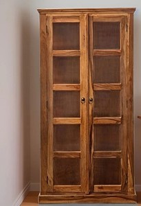 Indian <b>Wooden</b> Glass Front <b>Bookcase</b> Antique Storage Cabinet <b>Solid</b> Rosewood Display Cupboard for Home Office | Pindel Handicraft - Product Image 5