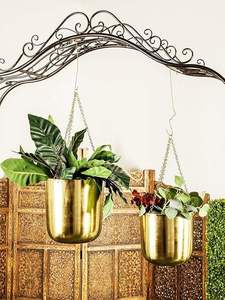 Modern Luxury Gold Metal Cylinder <b>Hanging</b> Planter Nordic Deep Flower Pot Holder With Chain For HomeHotel Wedding Decor Bulk Sale - Product Image 5