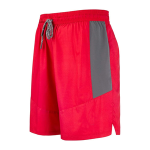 Shorts de sport taille haute rouge avec cordon de serrage, poches latérales, coupe classique, en polyester tissé, bordure en dentelle, séchage rapide - Product Image 1
