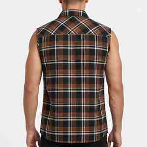 เสื้อเชิ้ตผ้าฝ้ายลายสก็อตแขนกุดสำหรับผู้ชาย คอปกติดกระดุม สวมใส่สบายๆ ในฤดูใบไม้ร่วง เนื้อผ้าระบายอากาศได้ดี เสื้อเชิ้ตผ้าสก็อตสำหรับผู้ชาย - Product Image 2