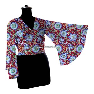Haut de bikini en coton pour la plage - Haut à nouer style bohème - Haut de bikini indien à nouer - Haut imprimé à la main style hippie - Product Image 5