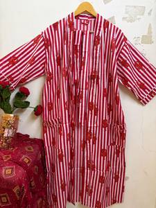 Bata Kimono con Estampado Floral 100% Algodón, Cuello en V, con Cordón Ajustable, para Mujer, Manga 3/4, Largo hasta el Tobillo, Ligera, Transpirable, para Spa de Verano - Product Image 2