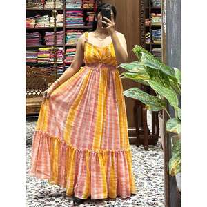 เดรสยาวสายเดี่ยวผู้หญิง ลายมัดย้อม ช่วงอกจับจีบ สไตล์ลำลอง สำหรับฤดูร้อน - Product Image 3