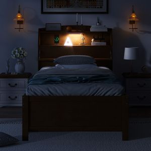 Letto a piattaforma in legno con luci LED, misura Twin, con letto estraibile e cassetti contenitore nella testiera (Vecchio SKU N820S00008D) - Product Image 3