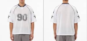 Camiseta de fútbol retro holgada de manga corta de malla de punto alta 100% algodón bordada lisa para hombre al por mayor - Product Image 5