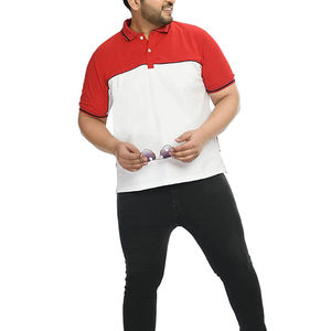 Polo de hombre rojo y blanco con bloques de color, manga corta, informal, de algodón Oxford, transpirable, corte regular, diseño sólido, con botones al frente. - Product Image 1