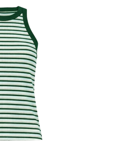 Camiseta sin mangas verde y blanca a rayas para mujer, de algodón acanalado, sin mangas, informal, de verano, ajustada, tipo chaleco, fabricante y proveedor OEM - Product Image 3
