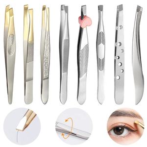 Ensemble de petites pinces à épiler en acier inoxydable de qualité professionnelle pince à épiler à pointe dorée inclinée en argent Durable pour outils de beauté des sourcils - Product Image 1