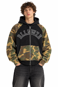 Sudadera con capucha y cremallera para hombre, camuflaje, estilo universitario, streetwear, gráfico, logotipo personalizado, marca privada, fabricante de ropa al por mayor - Product Image 6