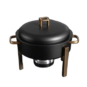 Réchaud contemporain en métal noir poignées intégrées et garniture en cuivre - Product Image 4