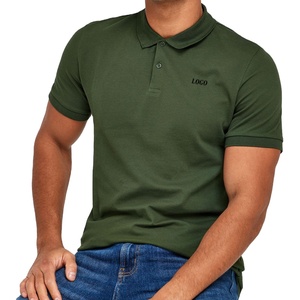 Polo de Algodón Verde Sólido para Hombre, Manga Corta, Logotipo Bordado en la Parte Delantera, Estilo Casual, Tejido Oxford Transpirable - Product Image 1