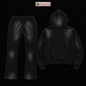 Ensemble de survêtement noir personnalisé pour homme, sweat à capuche zippé intégral, panneaux contrastants beiges, pantalon évasé, ensemble deux pièces de sport, vente en gros OEM Streetwear - Product Image 6