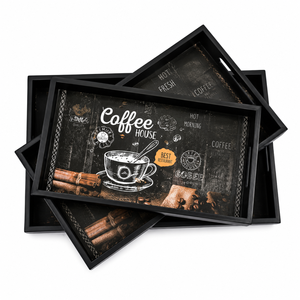 ถาดเสิร์ฟกาแฟไม้เคลือบเงา งานแฮนด์เมด รูปทรงสี่เหลี่ยมผืนผ้า ถาดเสิร์ฟอาหารเช้าแบบตกแต่ง - Product Image 1