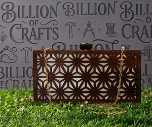 Lacquer Mop Wooden Clutch Bag Geometric Laser Cut Rectangle <b>Handbag</b> <b>Chain</b> <b>Strap</b> Angel Theme Wedding Gift Purse - Product Image 3