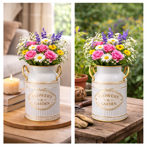 Vase à fleurs vintage en métal, bidon à lait galvanisé, décoration de ferme - Product Image 3