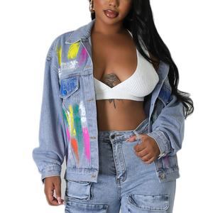 Chaqueta vaquera personalizada para mujer, estilo urbano, con diseño de pintura en tejido de punto, lista para verano/invierno, transpirable y de secado rápido. - Product Image 4