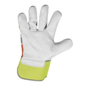 Gants de travail en cuir haute visibilité avec bande réfléchissante, gants de sécurité haute visibilité, manchette longue, pour travaux de construction et routiers, EPI, vente en gros OEM - Product Image 4