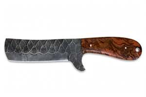 Couteau à viande artisanal en acier Damas foncé avec manche en résine ambrée marron - Product Image 2