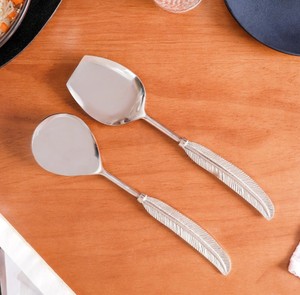 Ensemble de cuillères de service à manche en plumes – Ensemble de cuillères à salade en acier inoxydable pour la salle à manger, la cuisine et la vaisselle - Product Image 1