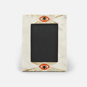 High Quality Handmade White Marble <b>Photo</b> <b>Frame</b> with <b>Black</b> Strips Natural Stone Design for Luxury Home Decor Office Display - Product Image 3