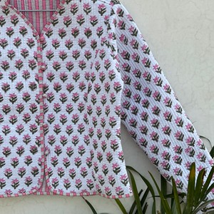 Women Quilted Cotton <b>Jacket</b> Floral Print Full Sleeve <b>Mandarin</b> <b>Collar</b> Spring Outerwear Full Sleeve Eco Friendly Outerwear - Product Image 2